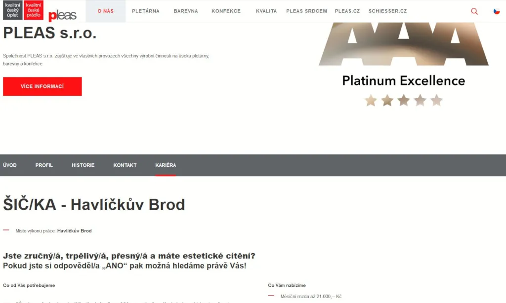 Nikdy nemizející poptávka švadlen Pleas Havlíčkův Brod